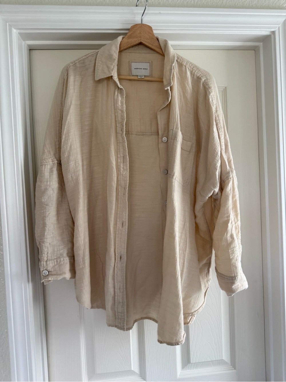 American Eagle Outfitters Light Beige Button-Down Shirt